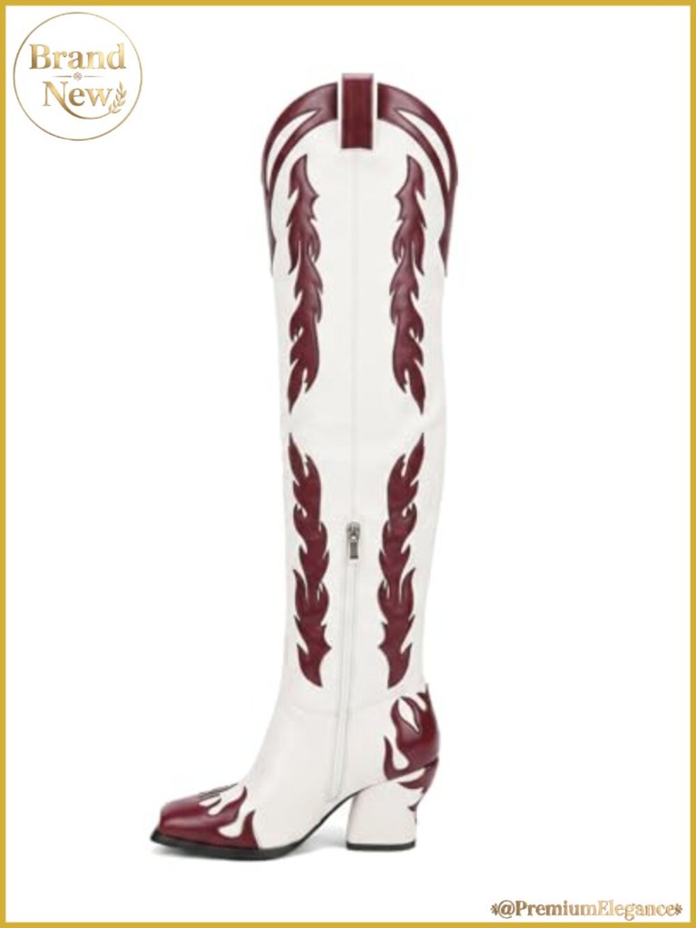 Faux Leather Over-the-Knee Cowboy Boots Pointed Toe Chunky Heel Western Festival